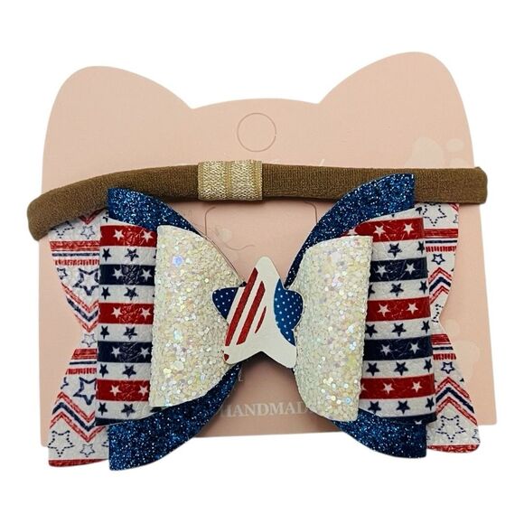 4th of July Baby Girl 4” Bow Headband 2 in 1 Interchangeable Nylon USA Patriotic - Picture 3 of 7